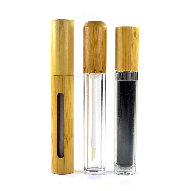 Customized 6ml Eco-friendly Bamboo Lip Gloss Tube Empty Wooden Mascara Bottle Container Natural Plastic Bottles
