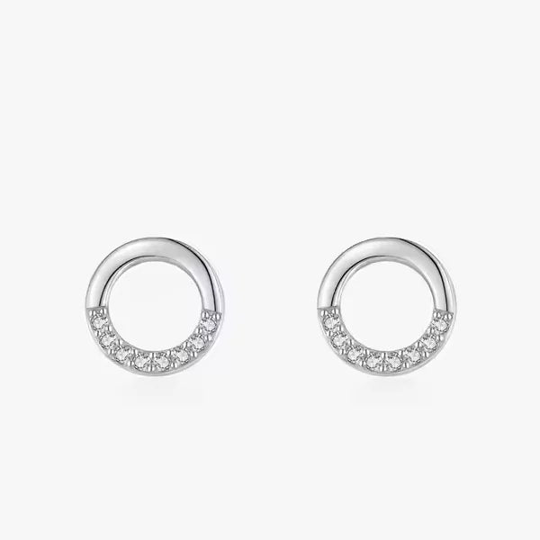 Ailmay 100% 925 Sterling Silver Simple Round Shining CZ Stud Earrings for Women Girls Anti-allergy Fine Jewelry Gifts
