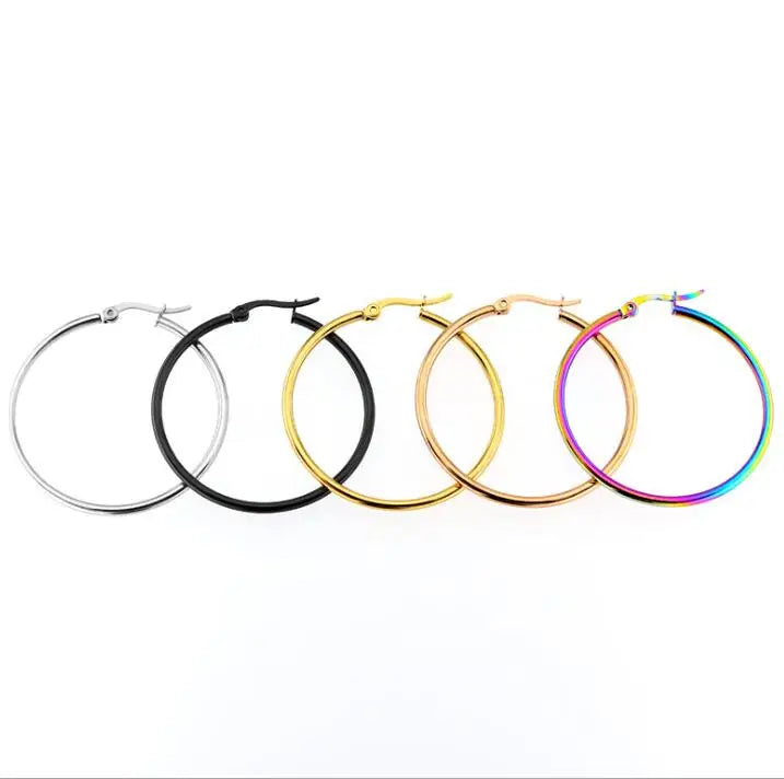 Simple Classic Stainless Steel Gold Plated Chunky Exaggerate Circle Earrings Titanium 18K Gold Big Hoop Earring for Women