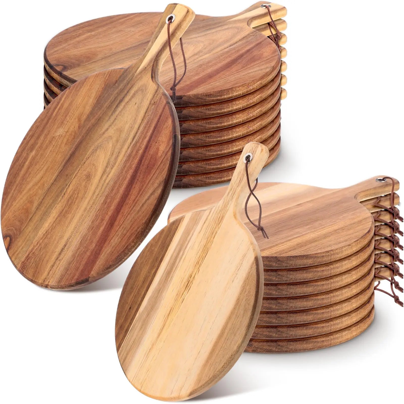 16 Pack Acacia Wood Cutting Board With Handle Thick Round Charcuterie Boards 2 Size Acacia Chopping Boards for Serving Cheese Pi