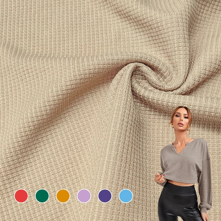 Soft Cotton Like Feeling Waffle Fabric Polyester Material China Supplier Solid Knit Waffle Fabric for Tshirt/