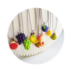 New Fashion 3D Artificial Fruit Grape Lemon Peach Banana Litchi Necklace Dangle Valentines Day Girlfriend Gift Party Jewelry