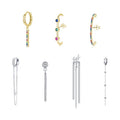 One Piece 925 Sterling Silver Rainbow Zircon Bar Earrings Long Tassel Dangle Ear Climber Collection for Women Jewelry