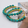 Colorful Natural Stone Beaded Hoop Earring Gold Plated Stainless Steel Round Beads Hoop Earring for Women