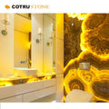 Custom Luxury Natural Backlit Water Ink Onyx Jade Peacock Stone Translucent Brown Onyx Slab for Wall Panel