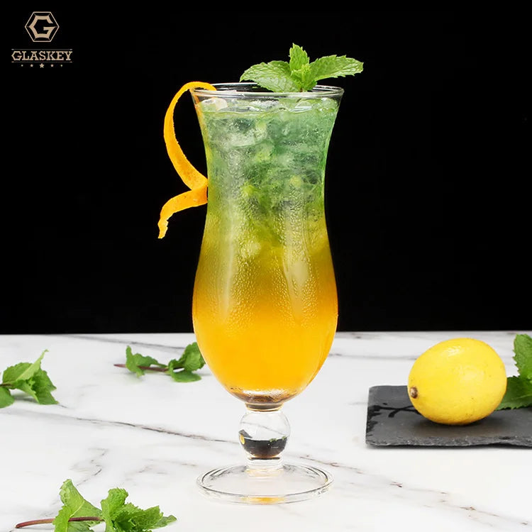 Commercial Grade U Shaped 14.5oz Hurricane Cocktail Glass Heat-Resistant Juice Glasses High-Stem Ice Cream Cups for Cafes