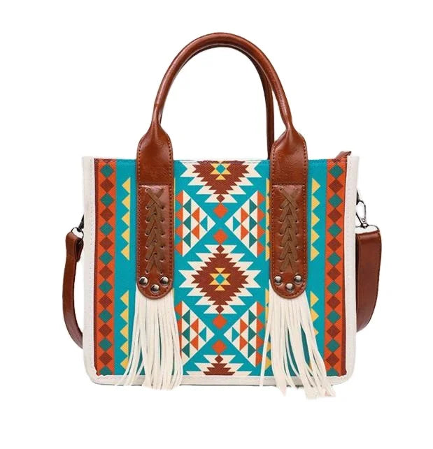 SG0547 Custom Wholesale New Women's Bohemian Large Capacity Fashion PU Leather Bag Colorful Canvas Handbag with Shoulder Strap