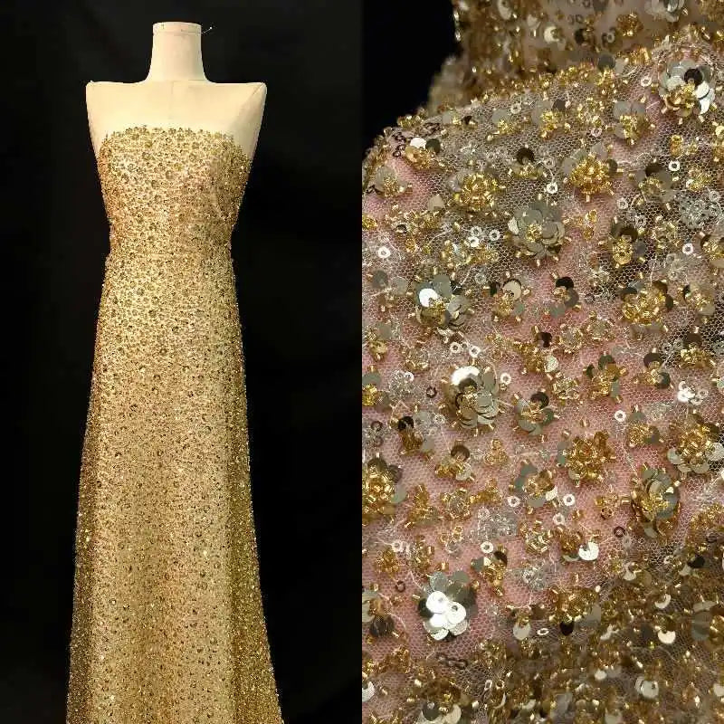 Hot Selling Small Plum Blossom Sequin Fabric Bead Tube Cloth Embroidery Stage Evening Dress Tissu Dobby Girls' Industries