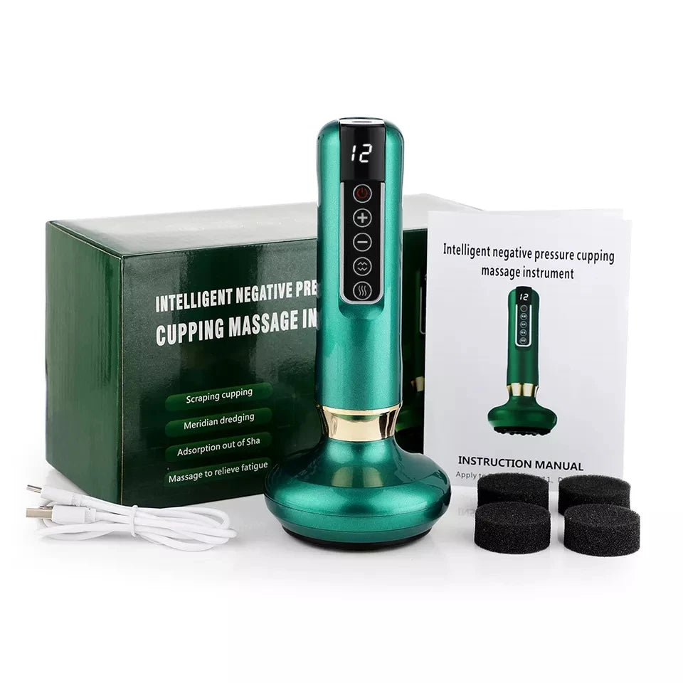 Intelligent 12-Level Electric Vacuum Cupping Body Guasha Therapy Machine LED Display Rechargeable Heat Function Cup Massager