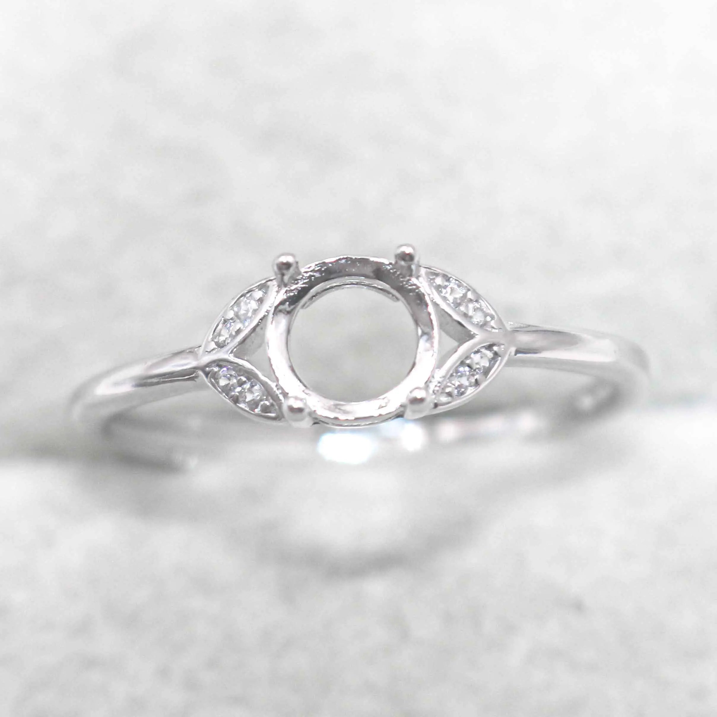 Sterling Silver 6*6mm Semi Mount Ring Empty Frame Blank Support Claw Setting S925 Base Holder Without Center Stone for DIY Inlay