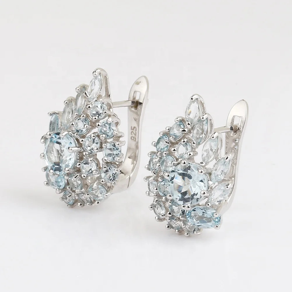 Abiding Fashion Stud Earrings Jewelry Natural Topaz Stone 925 Sterling Silver Earrings Vintage Gift Party Women Earrings