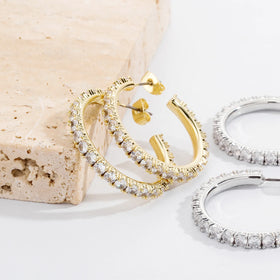 2024 New Arrival Exaggerated Big C Shape Zircon Earrings Shining CZ Crystal Round Circle Stud Earrings for Women Girl