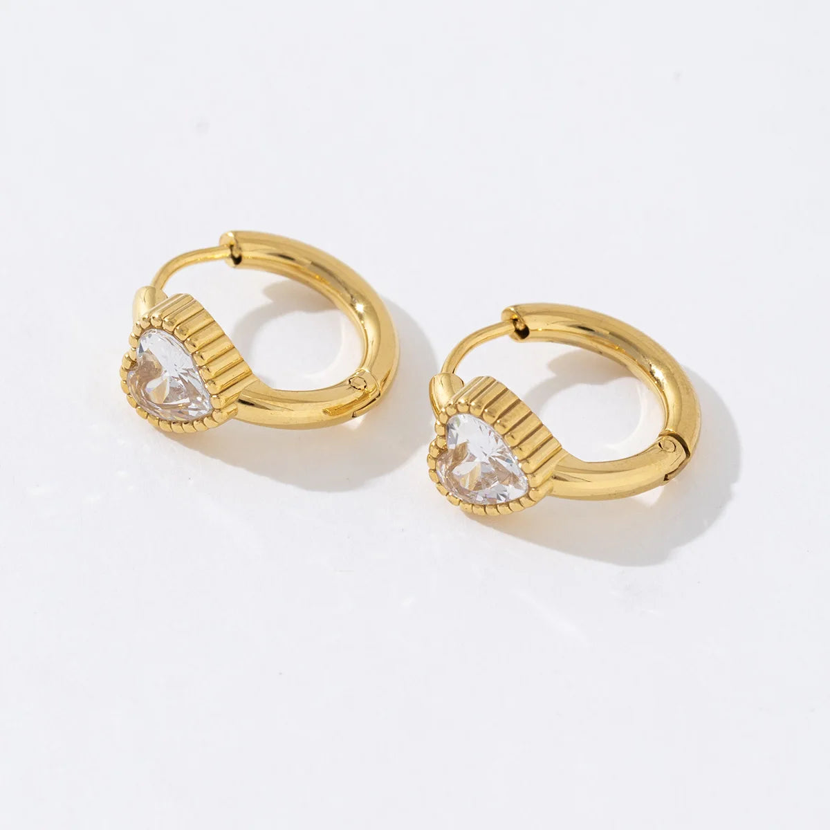 Women 18K Gold-plated Stainless Steel Jewelry Making Supplies Factory Direct Sale White Heart Zircon Hoop Earrings