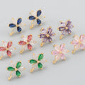 MA95 6pcs/lot Nickel-Free 18K Gold Plated Copper Metal Jewelry Accessories with Zircon DIY Flower Shape Earrings