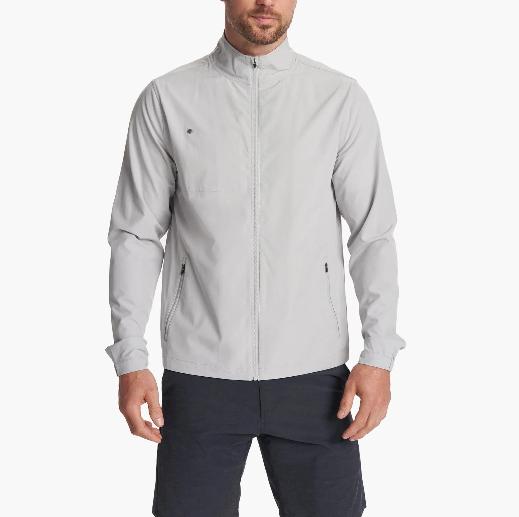 Men's Performance Water-Resistant Stretch Track Jackets Long Sleeve Full Zip Jackets With Interior Chest Pocket