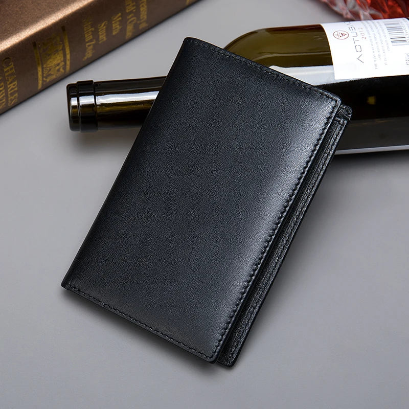 Minimalism Genuine Leather RFID Blocking Mens Short Bifold Wallet Purse Men Passport Credit Card Holder Wallets