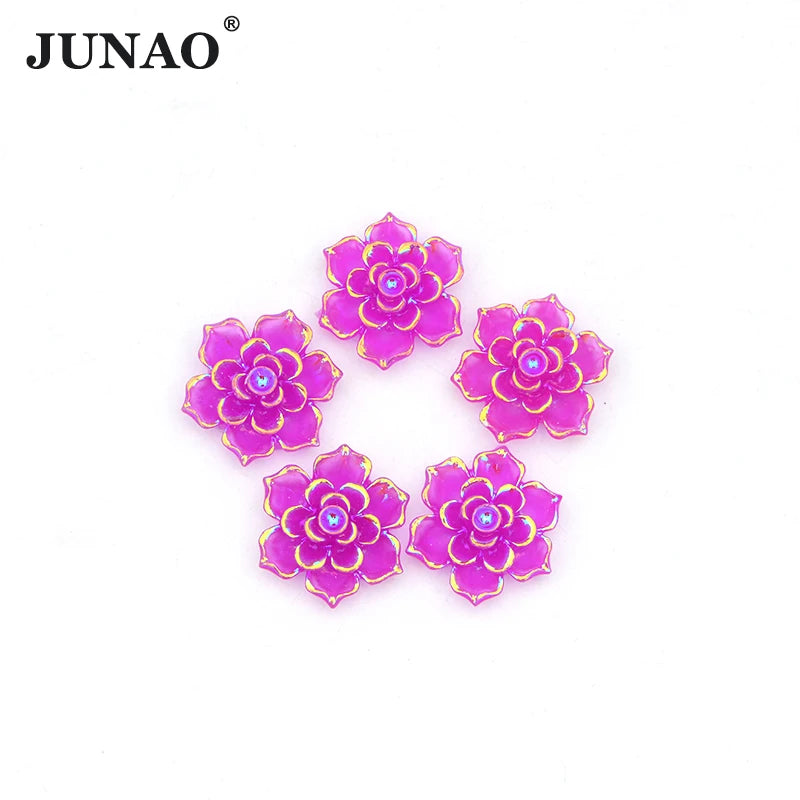 JUNAO Wholesale 20mm AB Color Rose Flatback Crystal Strass 1000pcs Non-Hotfix Resin Loose Rhinestones for DIY Decorations