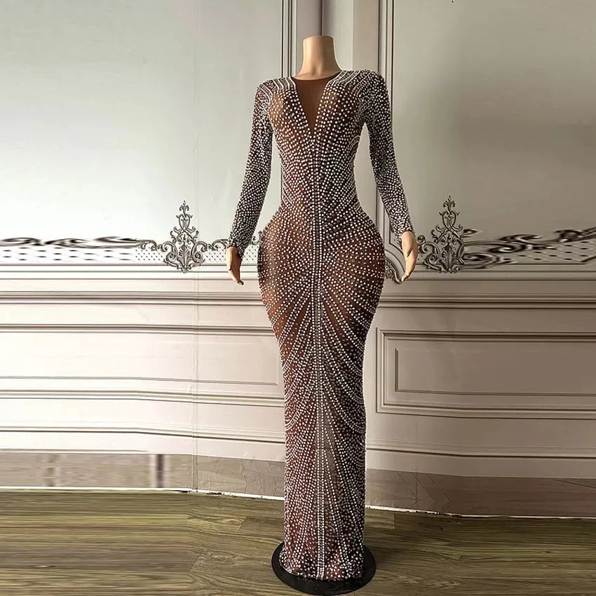 Evening Dresses 2022 Elegant Sparkly Stone Pearls Cocktail Dress Women Sexy Backless Gowns Birthday Event Show Dress