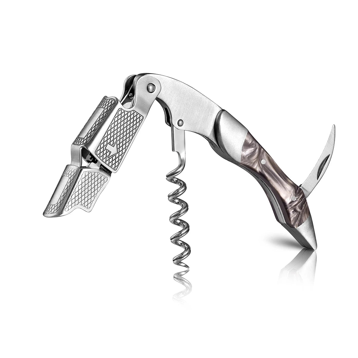 Sinowin Sustainable Bar Restaurant Wine Sommelier Black Pearl Resin Inlay Stainless Steel Corkscrew Handle Wine Opener