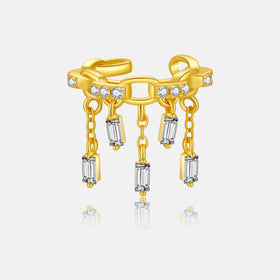 FUAMAY Handmade Cuban Link Chain 925 Silver Ear Cuff with Tassel Drop Features Zircon Stone White Gold Pvd Ear Cuffs