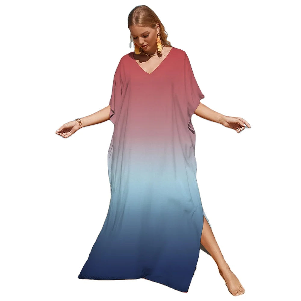 Gradient Color Sleeveless Side Slit Good Quality Kaftan Robes for Femmes