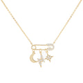 Isunni Micro Inlay Zircon Clavicle Chain Paper Clip Moon and Star Multilayer Necklaces