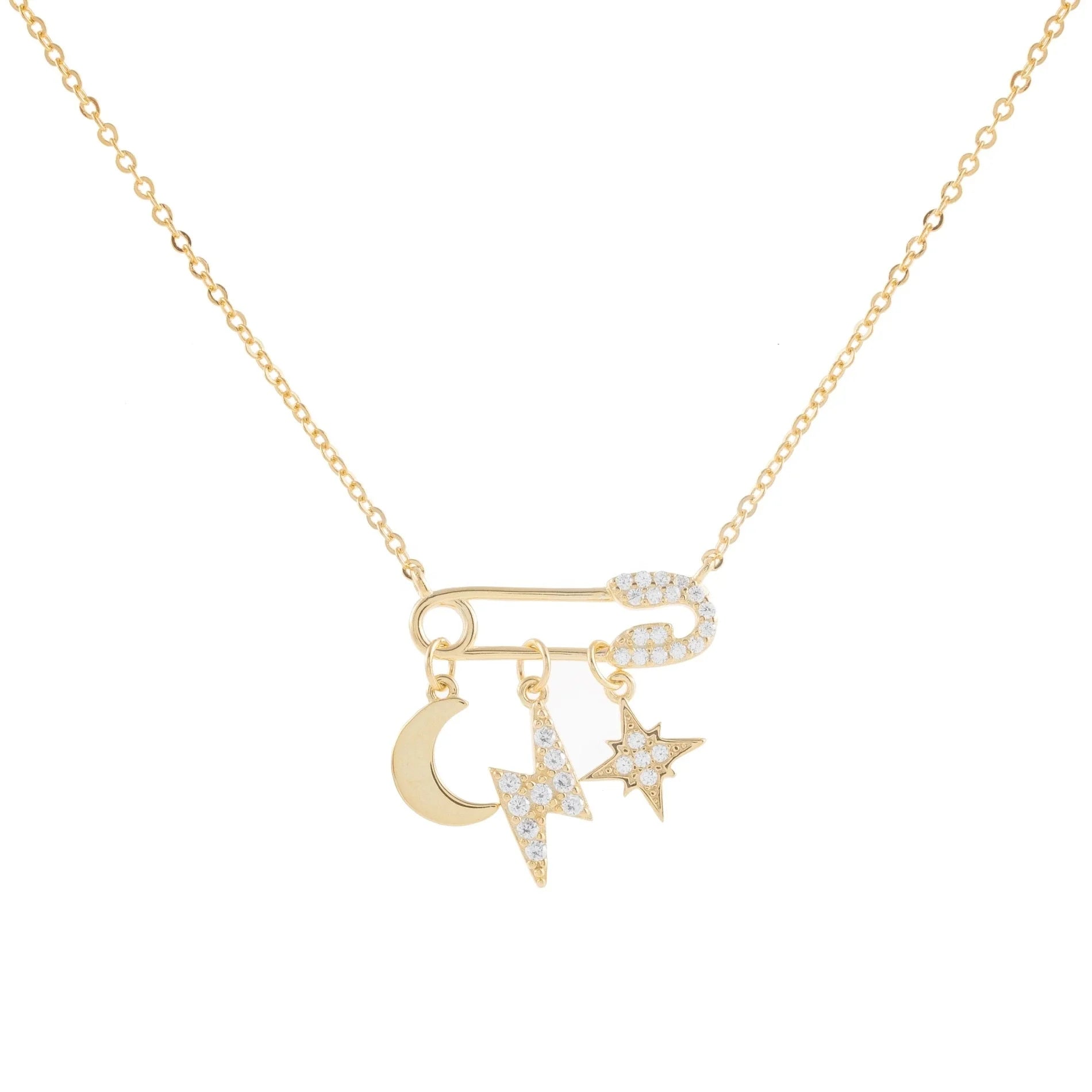 Isunni Micro Inlay Zircon Clavicle Chain Paper Clip Moon and Star Multilayer Necklaces