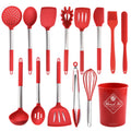 Silicone Cooking Utensil Kitchen Set 13 Pieces Rubber  Utensil Tool with Spatula Holder Spoon Turner Tongs