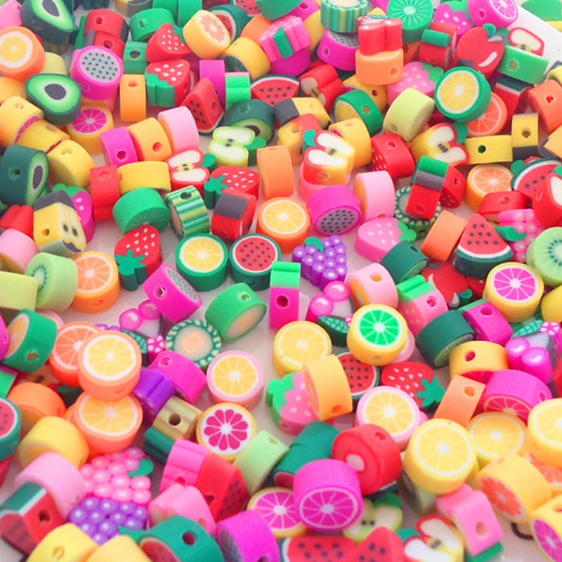 Fashion Colourful Fruit Shaped with Hole Polymer Clay Beads  Soft Vinyl Heishi Disc Polymer Fruit Beads for Jewelry Making