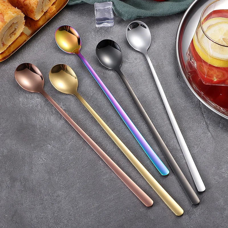 Creative 304 Stainless Steel Mixing Spoon Korean Style Long Handled Ice Spoon