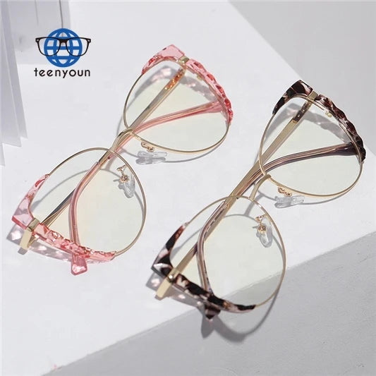 Teenyoun Eyewear Stock Ready Spectacles Luxury Designer Blue Light Blocking Optical Glass Ins Style Metal Eyeglasses Frame