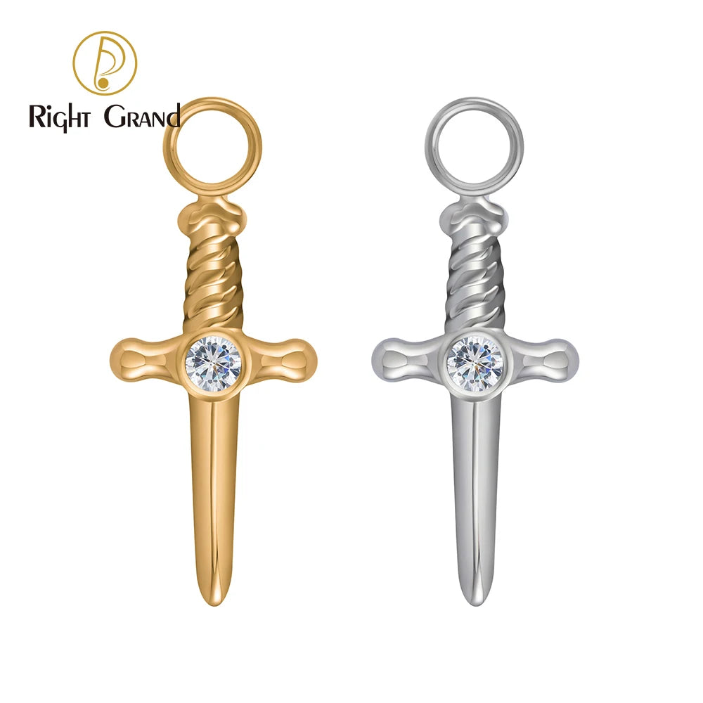 Right Grand ASTM F136 Titanium CZ Dagger Sword Charm for Earrings