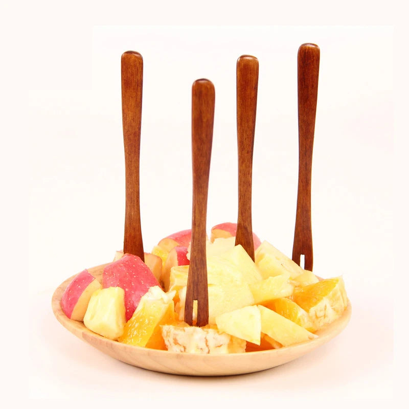 Wooden Fruit Fork Japan and Korea Creative Fashion Fruit Sign Two Teeth Fork Ice Cream Dessert Fork Wholesale