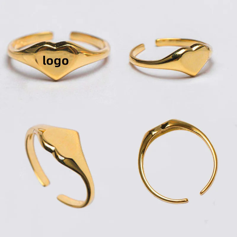 Custom Heart Shape Ring Gold Stainless Steel Nameplate Letter Smooth Initial Ring Custom Personality Gold Letter Initial Rings