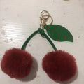 Red Cherry Pom Pom Bulk Keychain Fur Fluffy Puff Double Cherrim Plush Ball Keychain for Women Girls Bag Charm Key Rings