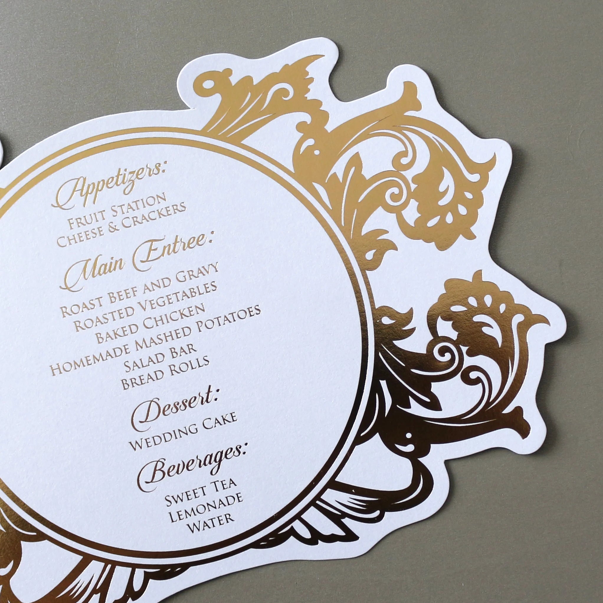 Wholesale Irregular Restaurant Paper Menu and Hotel Table Cards with Gold Foil Text for Weddings Birthdays Parties Event