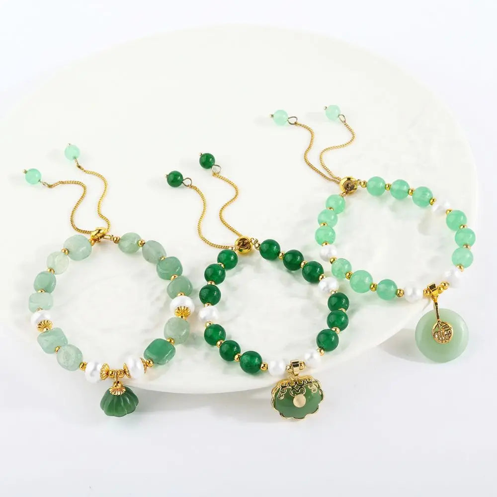 2023 Trendy Jade  New Jade Charm  Beads  Gold Adjustable  for Women