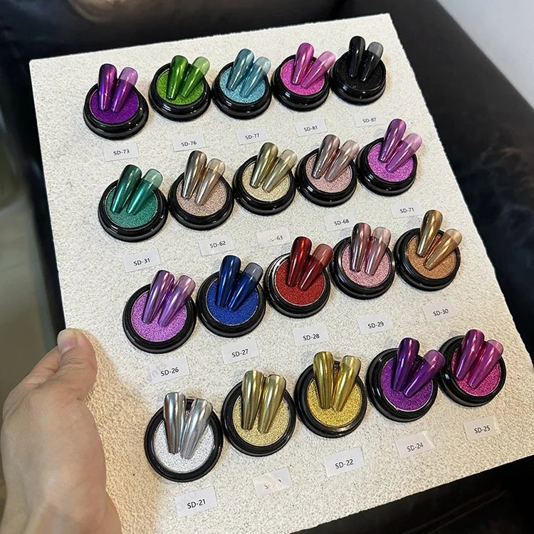 Custom Logo 10 Colors 0.3g Nail Art Gold Silver Rose Shining Mirror Chrome Pigment Solid Nail Pigment Powder