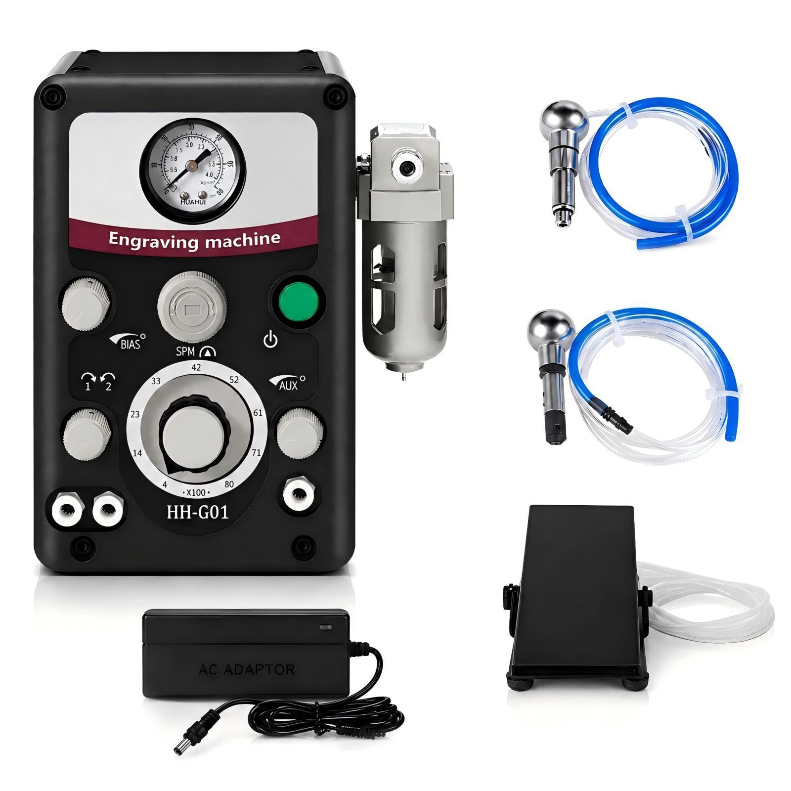 110V/220V Double Head Hand Micro-inlaid 400-8000RPM Air Graver Handpiece Jewelry Pneumatic G8 Graver Pneumatic Engraving Machine