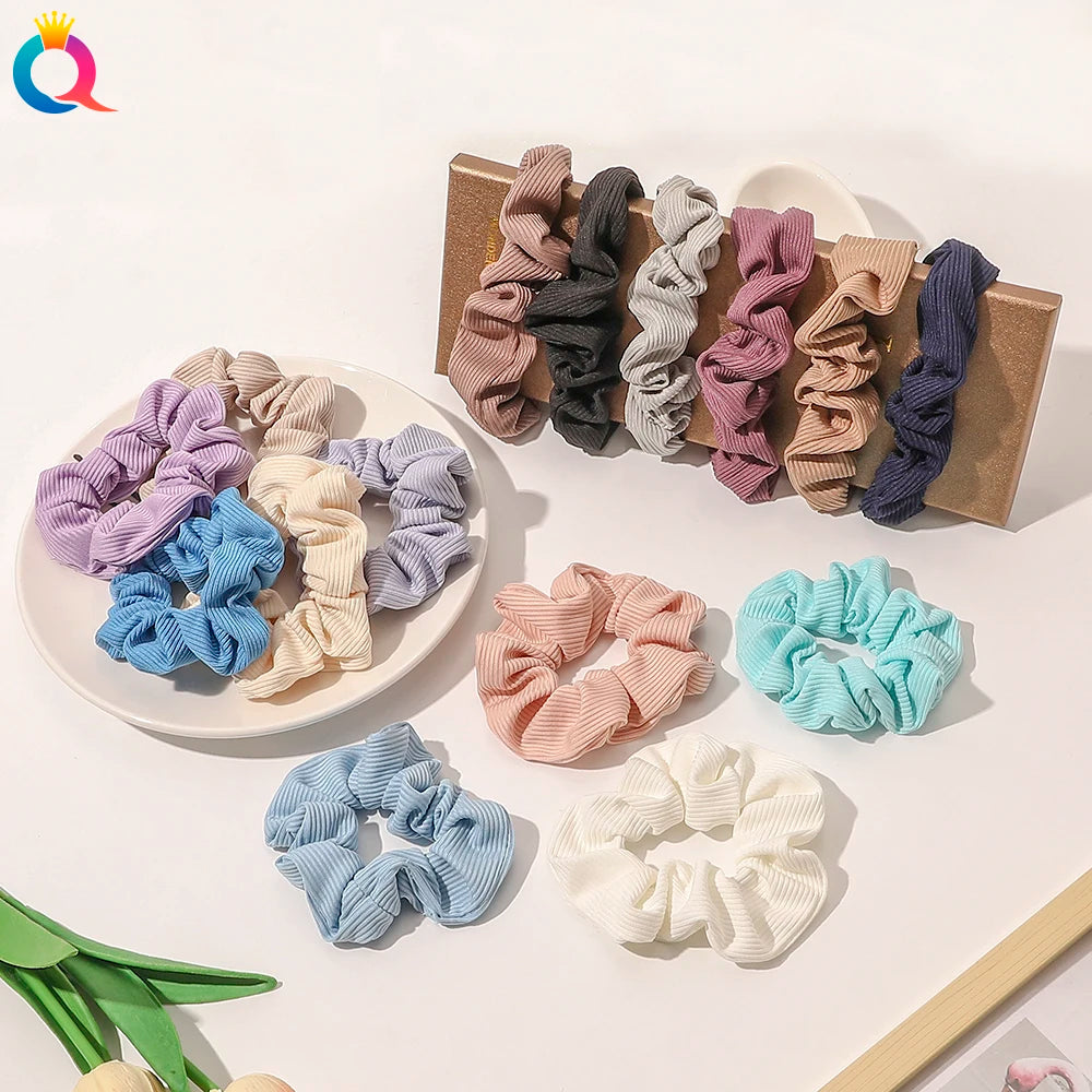 QIYUE Fashion Elasticity Cotton Cloth Scrunchies Simple Hair Decoration for Girls Smart Casual Autumn Ponytail