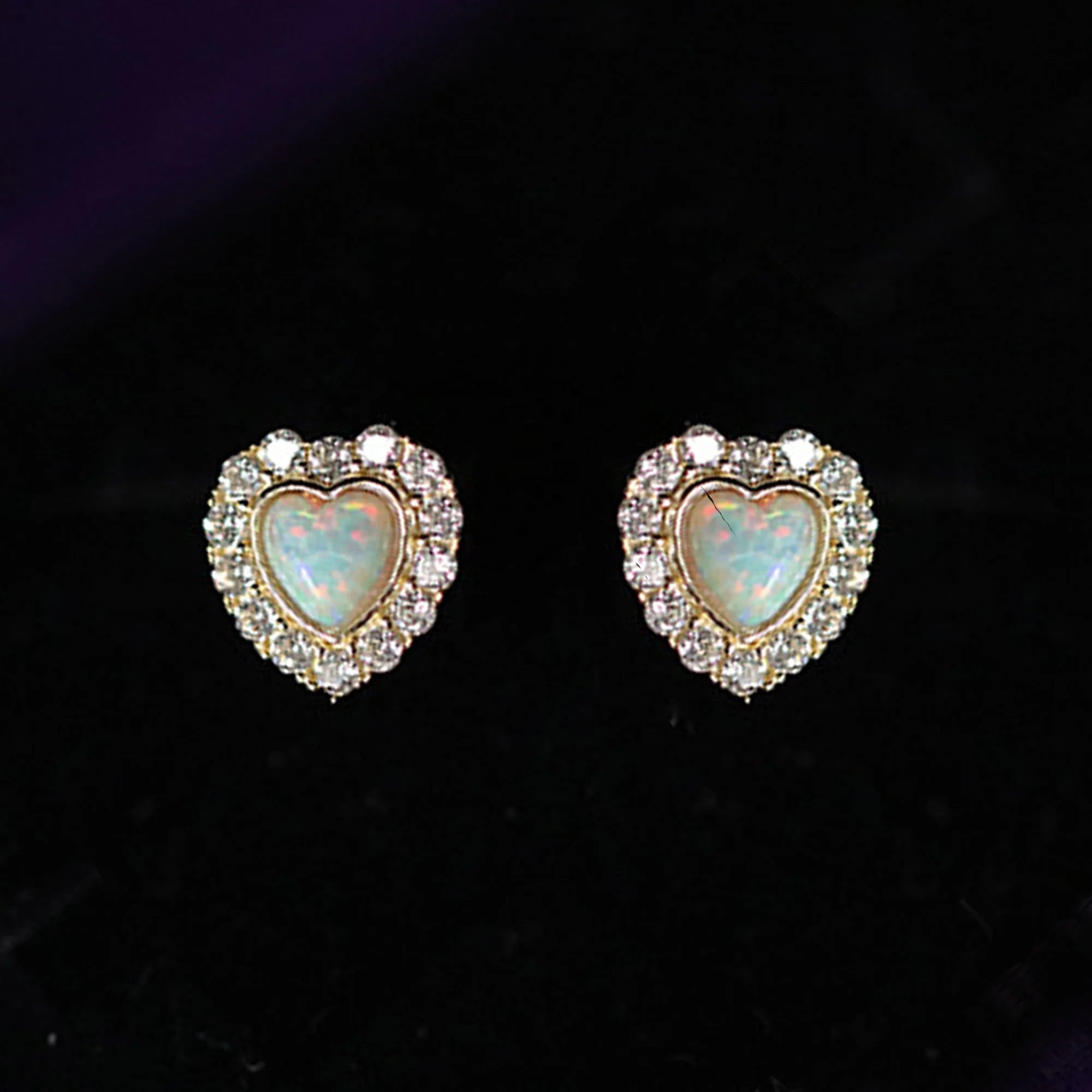 925 Sterling Silver Earrings Women Luxury Synthetic Opal Cute Heart Stud Earrings