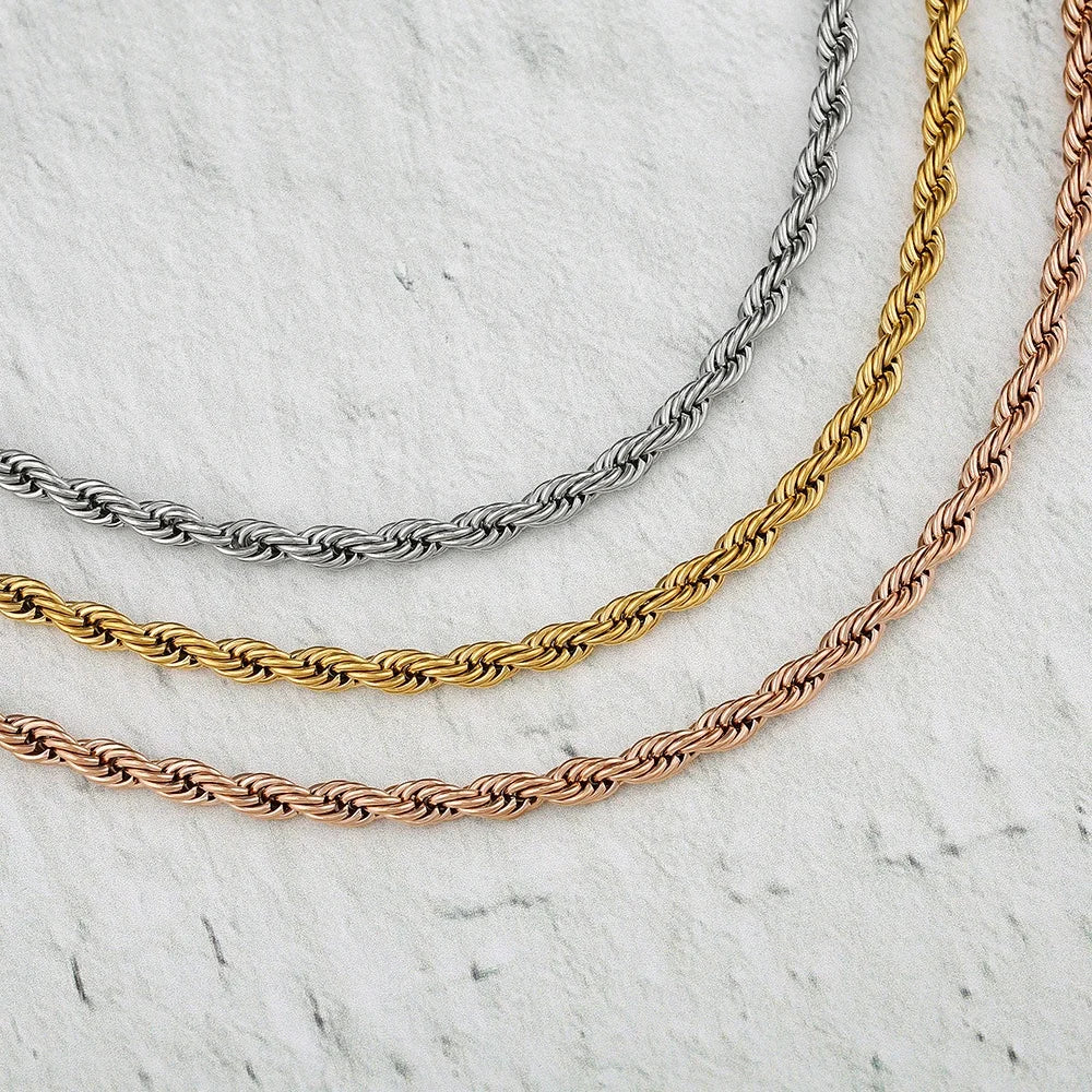 Luka Rope Chain Necklace 6mm Thick Minimalist Rock Hip Hop Steampunk Jewelry Chunky Stainless Steel Fashionable and Stylish
