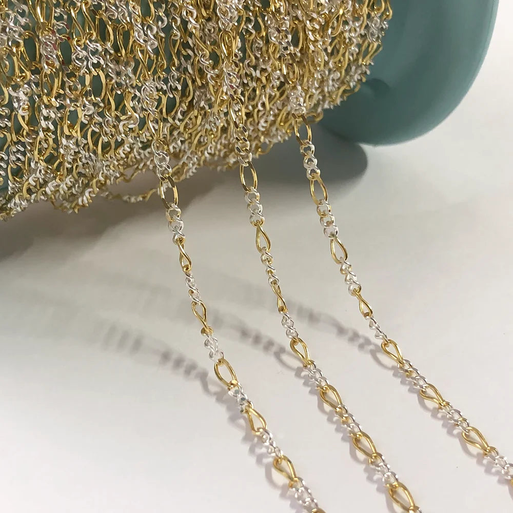 Vintage 2.5MM Figaro 3+1Two Tones Chain Jewelry Women S925 Sterling Silver Mix Gold Chain
