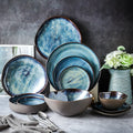 Manufacturers Direct Ceramic Reactive Glaze Blue Irregular Western Food Deep Plate Cutlery Tapas Restaurant Dishes Plate Italian