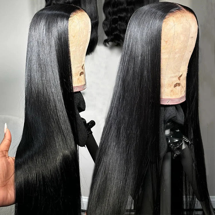 Ready to Ship 28 Inch 13x4 Cheap Virgin Brazilian Hair Wigs Glueless Wigs Human Hair Lace Front Silky Bone Straight Human Wigs