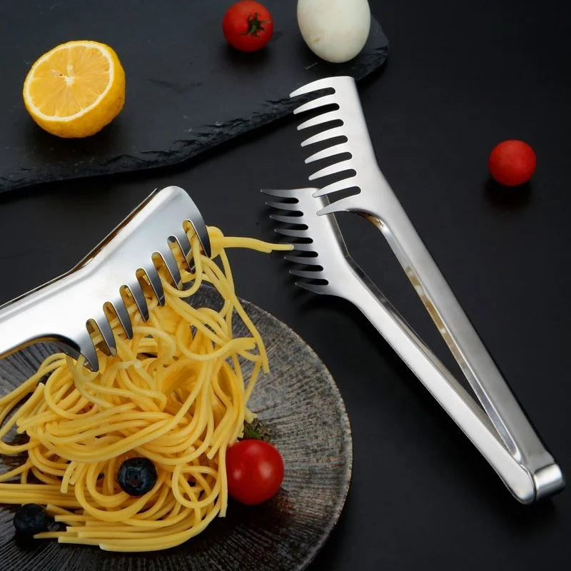 9 Inch Stainless Steel Noodle Tongs Pasta Spaghetti Tongs Food Clips Stainless Steel Handle Cooking Utensils Kitchen Accessories