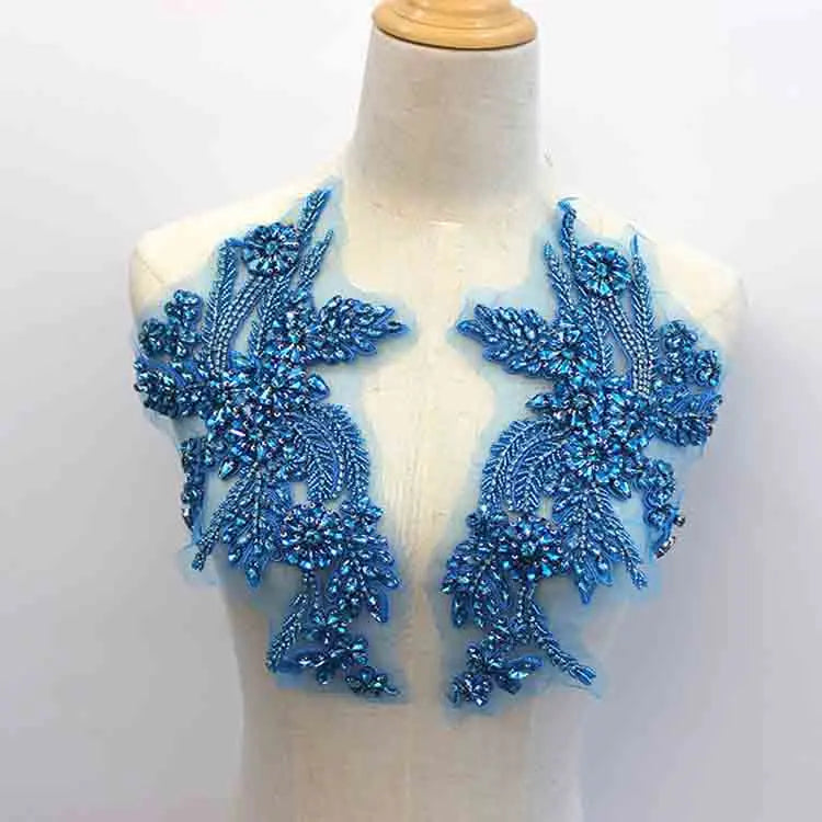 Embroidered Patch Rhinestone and Lace Applique Sew-On for Dresses Bags Jeans Clothing Hats-Multi-Use Fabric for DIY