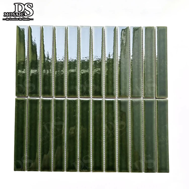 Zellige Tiles Green Gradient Bar Strip Porcelain Tile Moroccan Zelij Tiles Ceramic Mosaic Tiles for Kitchen Bathroom Shower