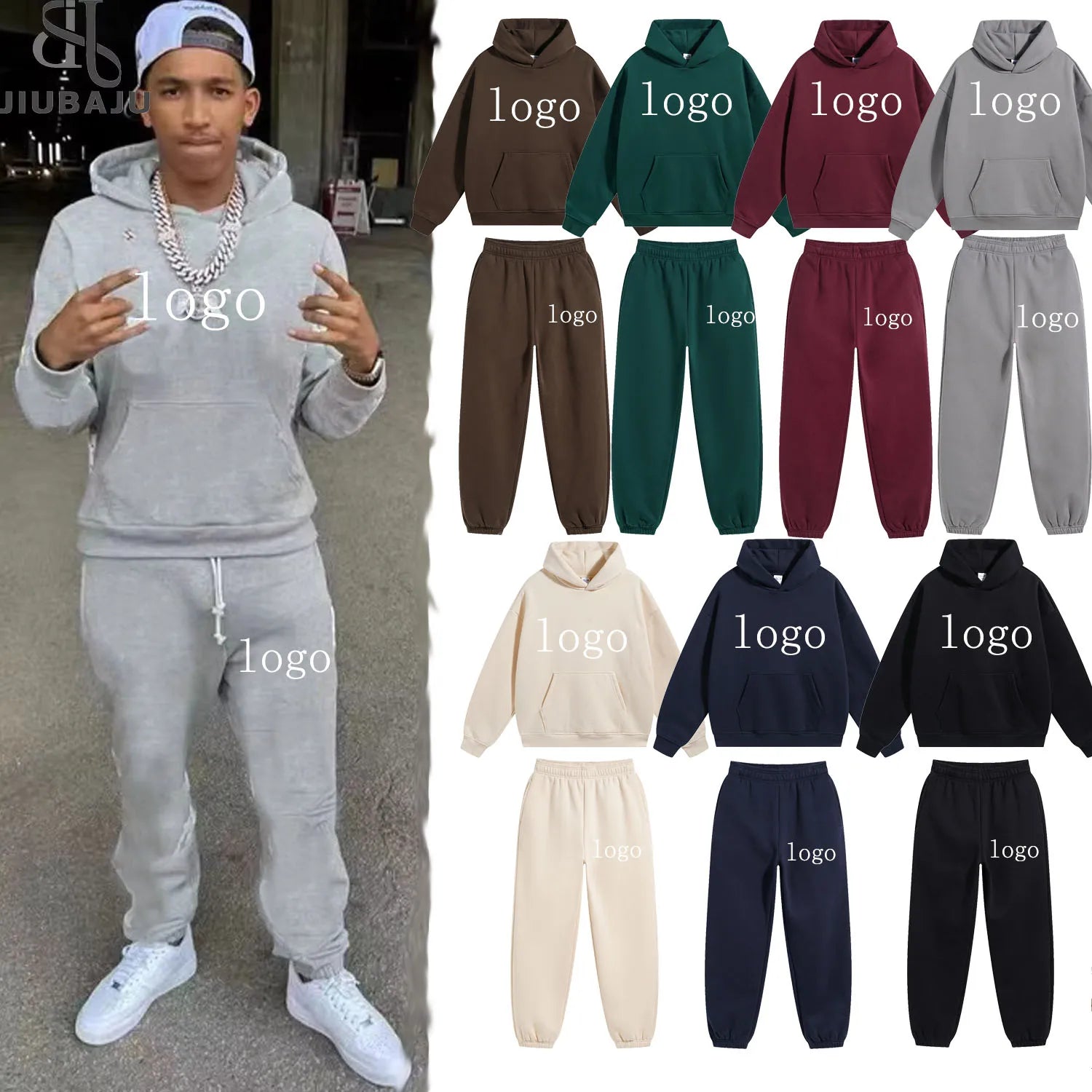 2024 Fashion Puffer Print Gym Wear for Men Hoodie and Sweat Pants Cotton Jogger Set 2 Piece Set Man