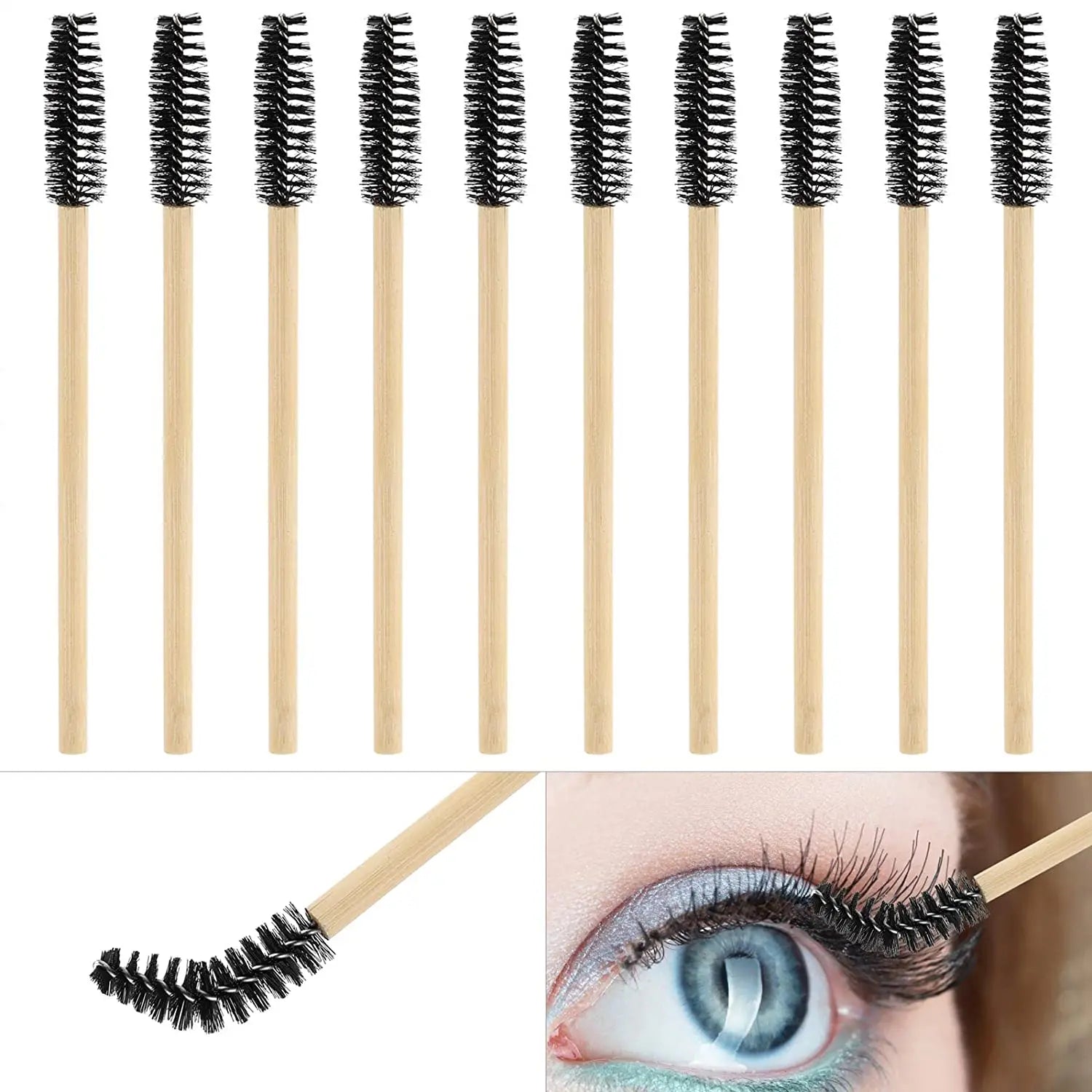 Eco-Friendly Bamboo Handle Eyelash Brushes Disposable Eyebrow Brush Eyelash Extension Mascara Wands Applicator Women